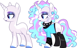 Size: 3378x2116 | Tagged: safe, artist:kurosawakuro, imported from derpibooru, oc, unicorn, base used, choker, clothes, colored hooves, ear piercing, earring, eyeshadow, female, fishnet clothing, horn, jewelry, lipstick, magical lesbian spawn, makeup, mare, offspring, parent:fleur-de-lis, parent:rarity, parents:fleurity, piercing, shirt, simple background, solo, spiked choker, stockings, thigh highs, transparent background, unicorn oc