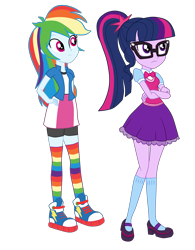 Size: 2900x3719 | Tagged: safe, alternate version, artist:gmaplay, imported from derpibooru, rainbow dash, sci-twi, twilight sparkle, equestria girls, movie magic, spoiler:eqg specials, clothes, converse, rainbow socks, sci-twi outfits, shoes, simple background, socks, striped socks, transparent background