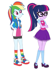 Size: 2900x3719 | Tagged: safe, alternate version, artist:gmaplay, imported from derpibooru, rainbow dash, sci-twi, twilight sparkle, equestria girls, movie magic, spoiler:eqg specials, clothes, converse, rainbow socks, sci-twi outfits, shoes, simple background, socks, striped socks, transparent background