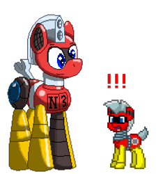 Size: 460x492 | Tagged: safe, artist:trackheadtherobopony, imported from derpibooru, oc, oc:trackhead, pony, robot, robot pony, pony town, exclamation point, pixel art, self paradox, self ponidox, simple background, sprite, transparent background
