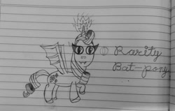 Size: 602x384 | Tagged: safe, artist:jazepony, imported from derpibooru, rarity, bat pony, bat ponified, lined paper, notebook, race swap, raribat, solo, traditional art