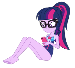 Size: 2800x2520 | Tagged: safe, artist:gmaplay, imported from derpibooru, sci-twi, twilight sparkle, equestria girls, equestria girls series, forgotten friendship, bare shoulders, clothes, female, glasses, sandals, sci-twi swimsuit, simple background, sleeveless, solo, swimsuit, transparent background