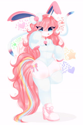 Size: 5920x8976 | Tagged: safe, artist:franshushu, imported from derpibooru, oc, oc only, oc:nekonin, alicorn, anthro, sylveon, bodysuit, clothes, pokémon, simple background, solo, white background