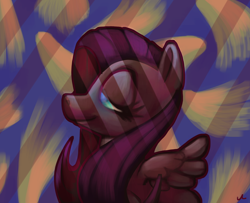 Size: 4200x3411 | Tagged: safe, artist:docwario, imported from derpibooru, fluttershy, pegasus, pony, abstract background, bust, female, fluttober, lidded eyes, mare, profile, solo