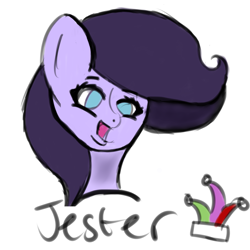 Size: 5000x5000 | Tagged: safe, artist:houndy, imported from derpibooru, oc, oc only, oc:jester quinn, bat pony, bust, cute, eyeliner, hat, jester, jester hat, makeup, portrait, simple, simple background, solo, white background