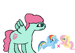 Size: 1084x768 | Tagged: safe, alternate version, artist:rxinbow, imported from derpibooru, fluttershy, rainbow dash, oc, pegasus, female, lesbian, lesbian dash, lesbian fluttershy, newbie artist training grounds, pegasus oc, pixel art, pixelated, simple background, white background, wings