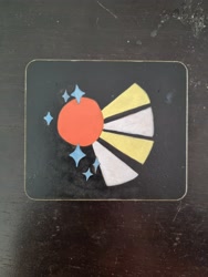 Size: 3024x4032 | Tagged: safe, artist:magicnova, derpibooru exclusive, imported from derpibooru, sunburst, acrylic painting, coaster, craft, cutie mark, irl, no pony, photo, traditional art, woodwork