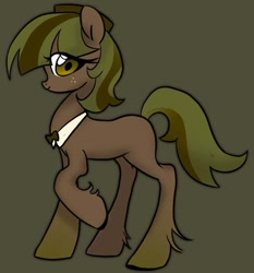 Size: 640x688 | Tagged: safe, artist:noriiuwu, imported from derpibooru, oc, oc only, earth pony, black outlines, bowtie, colored hooves, earth pony oc, female, freckles, green background, hat, mare, missing cutie mark, reddit, simple background, solo, solo female, transparent mane, two toned mane, unshorn fetlocks