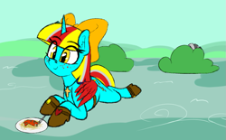 Size: 841x521 | Tagged: safe, artist:seafooddinner, imported from derpibooru, oc, oc:terri softmare, pony, zebra, 4chan, bag, boots, bow, clothes, cross, hair bow, saddle bag, shoes