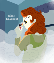 Size: 1700x2000 | Tagged: safe, artist:sixes&sevens, imported from derpibooru, autumn blaze, human, equestria girls, equestria girls-ified, fanfic, fanfic art, fanfic cover, female, fire, fog, freckles, googly eyes, inside, lighter, solo