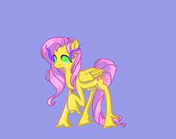 Size: 6300x5000 | Tagged: safe, alternate version, artist:littleempressbee, imported from derpibooru, fluttershy, pegasus, pony, absurd resolution, blue background, eye mist, raised hoof, simple background, solo, sombra eyes, unshorn fetlocks