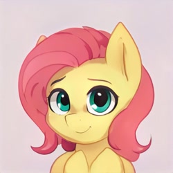 Size: 1024x1024 | Tagged: safe, imported from derpibooru, pegasus, pony, ai content, ai generated, cute, female, generator:thisponydoesnotexist, looking at you, mare, not fluttershy, simple background, smiling, solo
