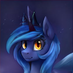 Size: 1024x1024 | Tagged: safe, imported from derpibooru, pony, unicorn, ai content, ai generated, female, generator:thisponydoesnotexist, looking at you, mare, not luna, smiling, solo, torn ear