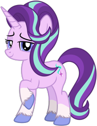 Size: 3453x4443 | Tagged: safe, artist:emeraldblast63, imported from derpibooru, starlight glimmer, pony, unicorn, alternate design, coat markings, female, g4, g5 style, high res, lidded eyes, looking at you, mare, raised hoof, simple background, smiling, smiling at you, socks (coat markings), solo, transparent background, unshorn fetlocks, vector