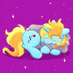 Size: 3000x3000 | Tagged: safe, artist:raspy, imported from derpibooru, oc, oc only, oc:silver spirit, pony, unicorn, clothes, digital art, eyes closed, female, floppy ears, full body, hoodie, horn, mare, simple background, sleeping, solo, sparkles, tail