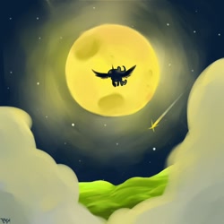 Size: 960x960 | Tagged: safe, artist:bbomi322, imported from derpibooru, princess luna, alicorn, pony, cloud, cloudy, flying, full moon, looking away, moon, night, solo