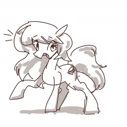 Size: 1800x1800 | Tagged: safe, artist:bbomi322, imported from derpibooru, earth pony, pony, emanata, monochrome, open mouth, raised hoof, sketch, smiling, solo