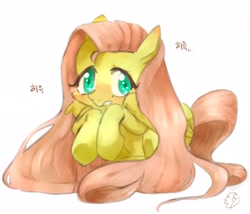 Size: 2334x2000 | Tagged: safe, artist:bbomi322, imported from derpibooru, fluttershy, pegasus, pony, female, gritted teeth, high res, hooves to the chest, korean, long mane, mare, simple background, solo, teary eyes, teeth, white background