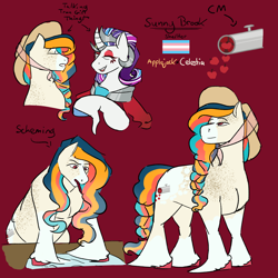 Size: 2126x2126 | Tagged: safe, artist:lieutenantcactus, imported from derpibooru, rarity, oc, earth pony, pony, unicorn, alternate design, cape, clothes, crown, eyeshadow, female, hat, jewelry, magical lesbian spawn, makeup, offspring, parent:applejack, parent:princess celestia, parents:applelestia, pride, pride flag, regalia, trans female, transgender, transgender pride flag, unshorn fetlocks