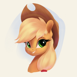 Size: 3083x3084 | Tagged: safe, artist:aquaticvibes, imported from derpibooru, applejack, earth pony, pony, applejack's hat, bust, chest fluff, cowboy hat, cute, ear fluff, female, freckles, hat, jackabetes, mare, simple background, solo