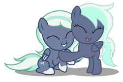 Size: 2720x1820 | Tagged: safe, artist:strategypony, imported from derpibooru, oc, oc only, oc:cynthia star, oc:selene star, pegasus, pony, cute, eyes closed, female, filly, foal, hug, ocbetes, open mouth, siblings, simple background, sisters, smiling, transparent background