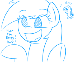 Size: 2160x1800 | Tagged: safe, artist:thematrixman, imported from derpibooru, derpy hooves, rainbow dash, pegasus, pony, :c, ableism, bully, bullying, derp, derpy hooves is not amused, duo, female, frown, monochrome, open mouth, rainbow douche, unamused