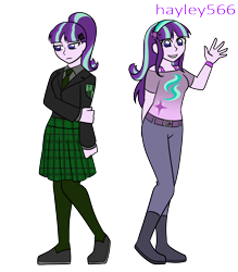 Size: 1992x2276 | Tagged: safe, artist:hayley566, imported from derpibooru, starlight glimmer, human, series:redemptiverse, equestria girls, clothes, duality, duo, female, human starlight, s5 starlight, school uniform, simple background, solo, transparent background