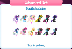Size: 1261x860 | Tagged: safe, imported from derpibooru, applejack, fluttershy, pinkie pie, rainbow dash, rarity, twilight sparkle, changedling, changeling, blue changeling, bundle, changedlingified, changelingified, collection, english, gameloft, group, horn, insect wings, my little pony: magic princess, numbers, official, orange changeling, purple changeling, species swap, text, wings, yellow changeling