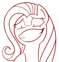 Size: 1366x1433 | Tagged: safe, artist:thematrixman, imported from derpibooru, fluttershy, pegasus, pony, grin, monochrome, nervous, nervous grin, reaction image, simple background, smiling, solo, white background