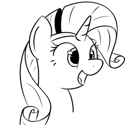 Size: 1838x1800 | Tagged: safe, artist:thematrixman, imported from derpibooru, rarity, pony, unicorn, bust, female, lineart, monochrome, open mouth, portrait, simple background, solo, white background