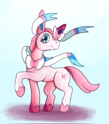Size: 1812x2048 | Tagged: safe, artist:naitsel zenith, imported from derpibooru, oc, earth pony, pony, sylveon, cute, looking at you, pokémon, ponified, raised hoof, solo, tsundere