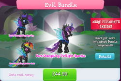 Size: 1280x855 | Tagged: safe, imported from derpibooru, rainbow dash, rarity, twilight sparkle, changeling, bundle, changelingified, collection, costs real money, english, gameloft, group, horn, insect wings, my little pony: magic princess, numbers, official, species swap, text, wings