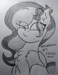 Size: 1957x2522 | Tagged: safe, artist:iceflower99, imported from derpibooru, pipp petals, pegasus, pony, chest fluff, ear fluff, eye clipping through hair, g5, inktober, inktober 2022, jewelry, monochrome, shoulder fluff, solo, tiara, traditional art