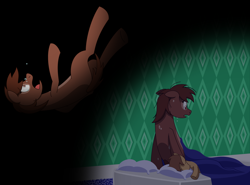 Size: 5098x3777 | Tagged: safe, artist:emc-blingds, imported from derpibooru, oc, oc only, earth pony, pony, colt, earth pony oc, falling, female, foal, male, mare, nightmare, scared, sweat