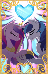 Size: 3850x5950 | Tagged: safe, artist:wingedwolf94, princess cadance, shining armor, crystal heart, eyes closed, female, male, poster, shiningcadance, shipping, straight