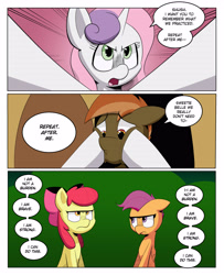 Size: 3000x3700 | Tagged: safe, artist:begoliah, imported from derpibooru, apple bloom, button mash, scootaloo, sweetie belle, earth pony, pegasus, pony, unicorn, comic:crusaders, cutie mark crusaders, female, male