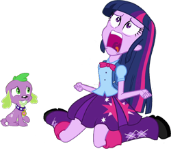 Size: 932x810 | Tagged: safe, artist:pascalmulokozi2, edit, edited screencap, imported from derpibooru, screencap, spike, twilight sparkle, alicorn, dog, human, equestria girls, equestria girls (movie), background removed, duo, duo male and female, exploitable meme, female, male, meme, screaming, simple background, spike the dog, twilight sparkle (alicorn), twilight's human reaction, twiscream