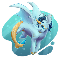 Size: 1600x1545 | Tagged: safe, artist:eggoatt, imported from twibooru, oc, oc only, unnamed oc, alicorn, merpony, :o, bubble, ear piercing, earring, image, jewelry, looking back, open mouth, piercing, png, simple background, transparent background, underwater