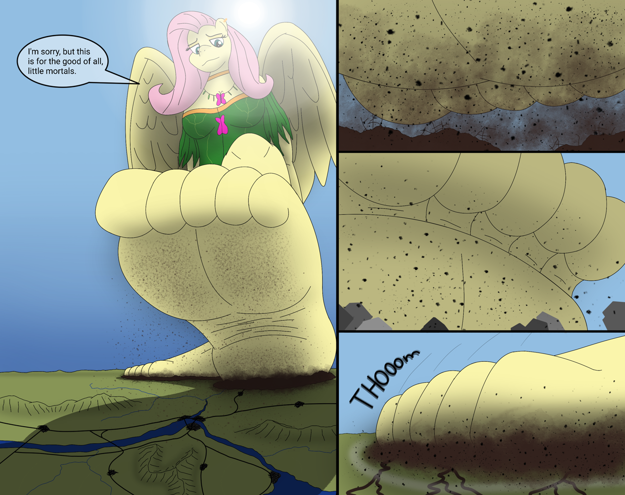 6532682 - safe, artist:az12lol, imported from derpibooru, fluttershy,  anthro, pegasus, pony, barefoot, barefooting, big feet, breasts, feet,  female, fetish, foot fetish, foot focus, giant pony, giantess, giga, giga  giant, goddess, macro, macro/micro,