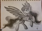 Size: 140x105 | Tagged: safe, artist:starsongdusk, imported from derpibooru, princess luna, alicorn, date, ethereal mane, female, grayscale, jewelry, mare, monochrome, ponytober, regalia, simple background, solo, traditional art