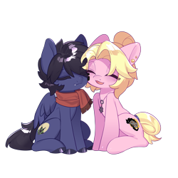 Size: 2480x2480 | Tagged: safe, anonymous artist, imported from derpibooru, oc, oc only, oc:fenris ebonyglow, oc:kara waypoint, earth pony, pegasus, pony, clothes, jewelry, necklace, oc x oc, scarf, shipping, simple background, transparent background