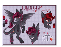 Size: 3565x2730 | Tagged: safe, artist:ezzerie, imported from derpibooru, oc, oc only, oc:elusion crest, sphinx, commission, fangs, flying, paws, reference sheet, solo, sphinx oc, wings
