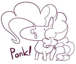 Size: 2400x2014 | Tagged: safe, artist:maren, imported from derpibooru, pinkie pie, earth pony, pony, 2019, female, mare, monochrome, old art, open mouth, ponk, solo