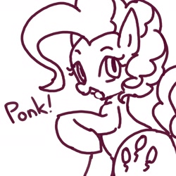 Size: 2400x2400 | Tagged: safe, artist:maren, imported from derpibooru, pinkie pie, earth pony, pony, 2019, doodle, female, looking back, mare, old art, open mouth, ponk, solo