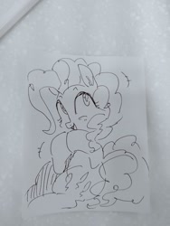 Size: 1536x2048 | Tagged: safe, artist:maren, imported from derpibooru, pinkie pie, earth pony, pony, 2020, doodle, female, hooves together, mare, old art, open mouth, sitting, smiling, solo, traditional art