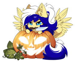 Size: 1500x1239 | Tagged: safe, alternate version, artist:arctic-fox, imported from derpibooru, part of a set, oc, oc only, oc:animatedpony, pegasus, pony, alternate character, commission, knife, pumpkin, simple background, solo, transparent background, ych result