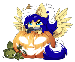 Size: 1500x1239 | Tagged: safe, alternate version, artist:arctic-fox, imported from derpibooru, part of a set, oc, oc only, oc:animatedpony, pegasus, pony, alternate character, commission, gun, pumpkin, simple background, solo, transparent background, weapon, ych result