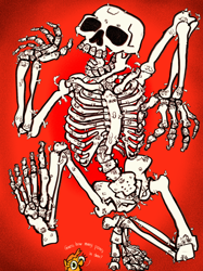 Size: 4000x5336 | Tagged: safe, artist:ja0822ck, imported from derpibooru, oc, pony, bone, halloween, holiday, ponified, red background, simple background, skeleton, wat