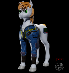 Size: 1347x1441 | Tagged: safe, artist:deadair, imported from derpibooru, oc, oc:littlepip, pony, unicorn, fallout equestria, 3d, 3d model, blender, blender cycles, clothes, jumpsuit, solo, vault suit, wip