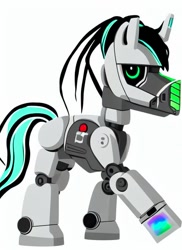 Size: 512x704 | Tagged: safe, imported from derpibooru, oc, oc only, oc:mecha-pony, pony, robot, robot pony, ai content, ai generated, simple background, solo, white background